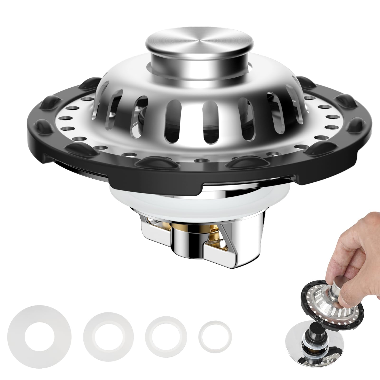 Photo 1 of Universal Bathroom Sink Drain Strainer Hair Catcher, Brass Metal 3 in 1 Pop-up Bathroom Sink Stopper Fit for Standard 1.1''~2.36'' Basin Hole, Chrome