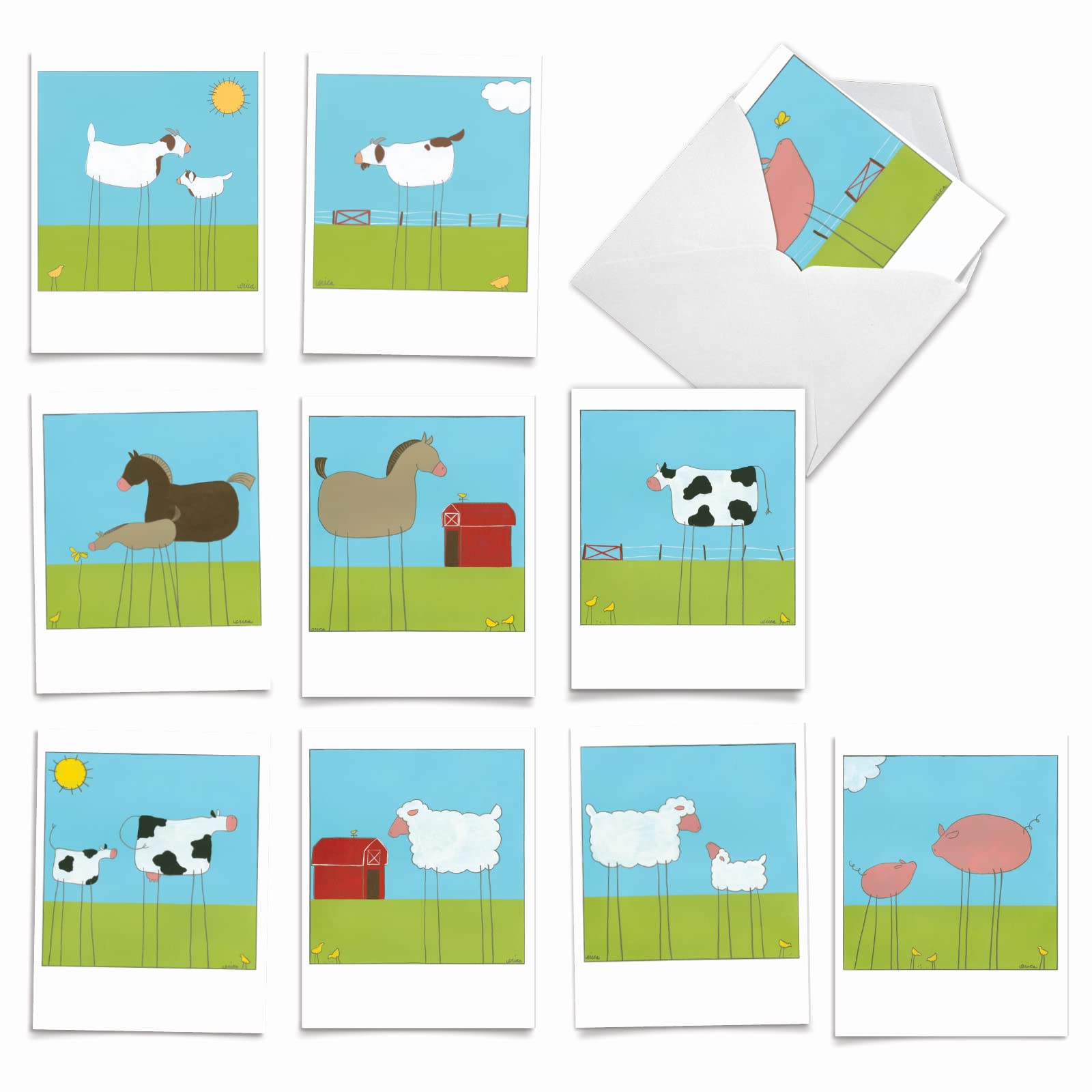 The Best Card Company - 10 Boxed Thank You Cards w/Envelopes, Animal Appreciation Stationery Set for Men Women Kids - Stick Legs M6656TYG