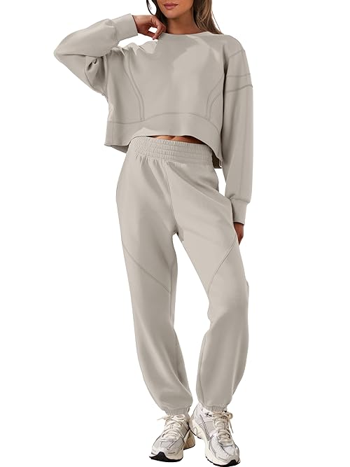 ANRABESS Womens 2 Piece Outfits Lounge Sets Cropped Sweatshirt & Joggers Fashion Sweatsuit Sweat Set 2025 Fall Travel Outfits Peytoe Large