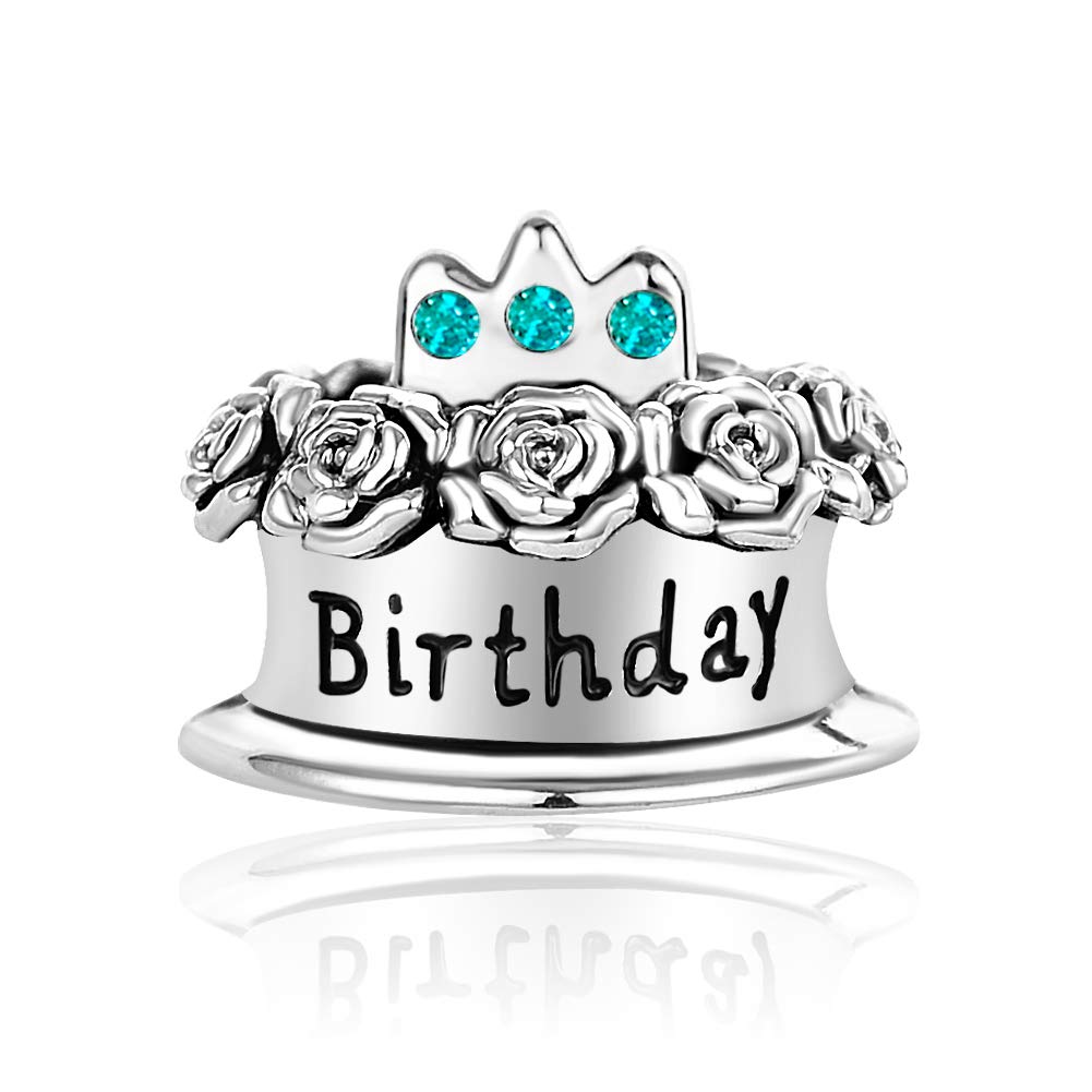 SBI Jewelry Turquoise CZ Birthstone DEC Happy Birthday Cake Charm Compatible with Pandora Charm Bracelet December Women Family Friends