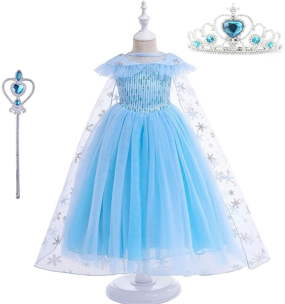 Princess Costumes Sequins Dress Up Party Outfit for Toddler Girls (Short 2, 130/5T-6T)