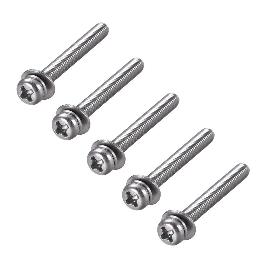 sourcing map M4 x 35mm Stainless Steel Phillips Pan Head Machine Screws Bolts Combine with Spring Washer and Plain Washers 5pcs