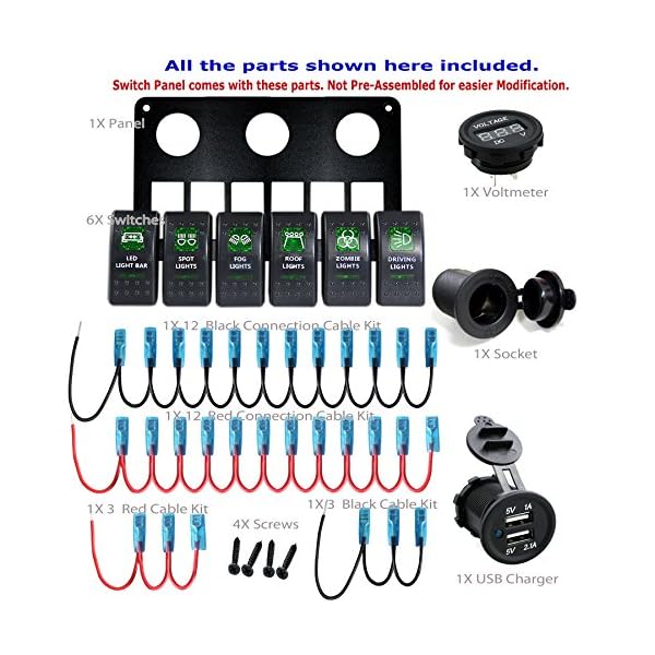 Proelectric-Green-LED-Light-1-Waterproof-MarineBoat-Car-Switch-Panel-6-Gang-USB-Charger-Voltage-Indicator-Power-Socket-5-pin-On-Off-Rocker-Switch