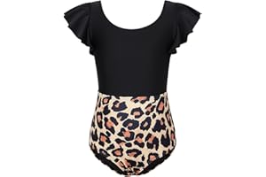 Girls Flutter Sleeve One-Piece Swimsuit Cute Tropical Print Bathing Suit for Pool Beach