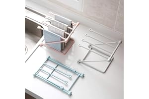 Aumotop Pink Plastic Countertop Kitchen Towel Rack Foldable Vertical Dishcloth Hanger for Quick Drying, Space Saving Storage 