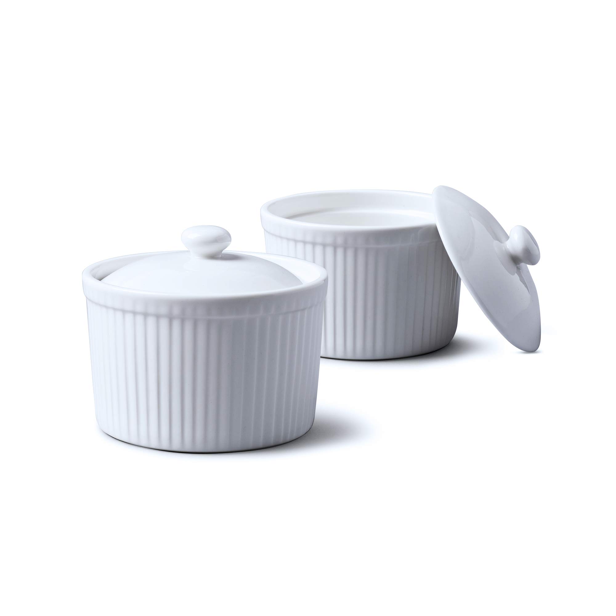 WM Bartleet & Sons 1750 TSET34 Set of 2 Traditional Porcelain Deep Ramekins 9cm Diameter with lids – White