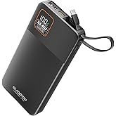 Portable Charger Power Bank, 10000mAh 22.5W Super Fast Charging Powerbank with Built-in USB C In&Out Cable, Slim External Battery Pack for iPhone 16/15/14/13/12/11 iPad Samsung S24 S23 Android (Black)