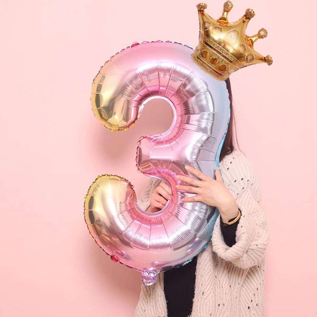 TEXXIS 32 inch Happy Birthday Number Balloons, Crown Shape Children Aluminum Party Giant Foil Balloons for Birthday Party,Wedding, Bridal Shower Engagement Photo Shoot, Anniversary