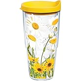 Tervis White Daisies Made in USA Double Walled Insulated Tumbler Travel Cup Keeps Drinks Cold & Hot, 24oz, Clear