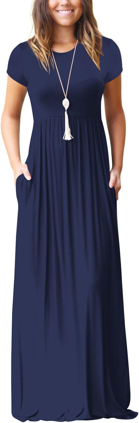 Dasbayla Women's Casual Long/Short Sleeve Maxi Dress with Pockets