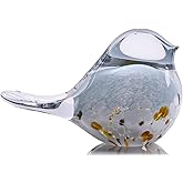 DOVDOV Hand Blown Glass Bird Statue Home Decor, Small Blue Glass Art Bird Sculpture for Office Desktop on Dresser entryway Decorative Ornament and Paperweight.