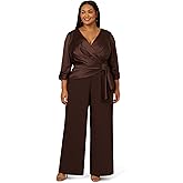 Adrianna Papell Women's Satin Crepe Jumpsuit, Dark Brown, 18