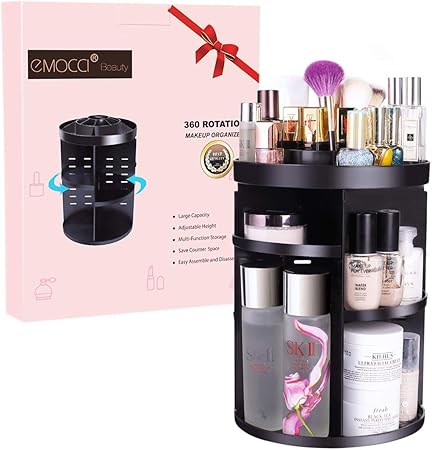 Amazon 化粧品 収納 Emocci コスメ収納 メイクボックス 360度回転式 コスメ収納ボックス 卓上 浴室 台所 大容量 高さ調節 タワー型 ブラック Emocci メイクボックス 通販