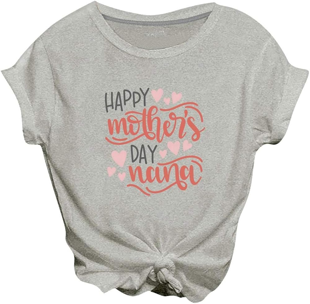 Aniywn Womens Baggy Short Sleeve Tops for Mother's Day Casual Funny Letter Printed O-Neck T-Shirt for Mom