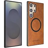 Style Uplift SU - Samsung S25 Ultra Magnetic Vegan Leather Case - SU.Shield Slim & Protective Design, Compatible with MagSafe, Wireless Charging, Tan Brown, Case for Samsung S25 Ultra (6.9")