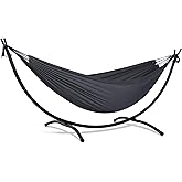 SUNCREAT Hammocks Standing Patio Hammock, Portable Hammock with Stand Foldable, Dark Gray