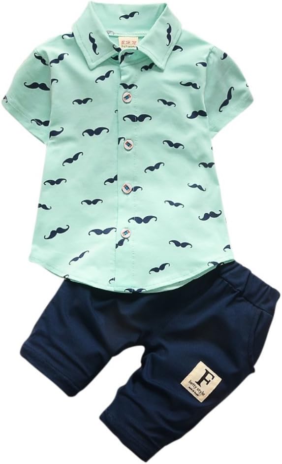 MiyaSudy Toddler Baby Boy Summer Outfits Beard Print Short Sleeve T-Shirts + Shorts 2Pcs Set