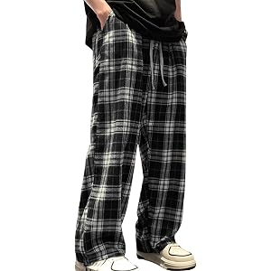 Men's Flannel Plaid Pajamas Pants Drawstring Elastic Waist Pj Bottoms Loose Fit Checkered Sleepwear with Pockets