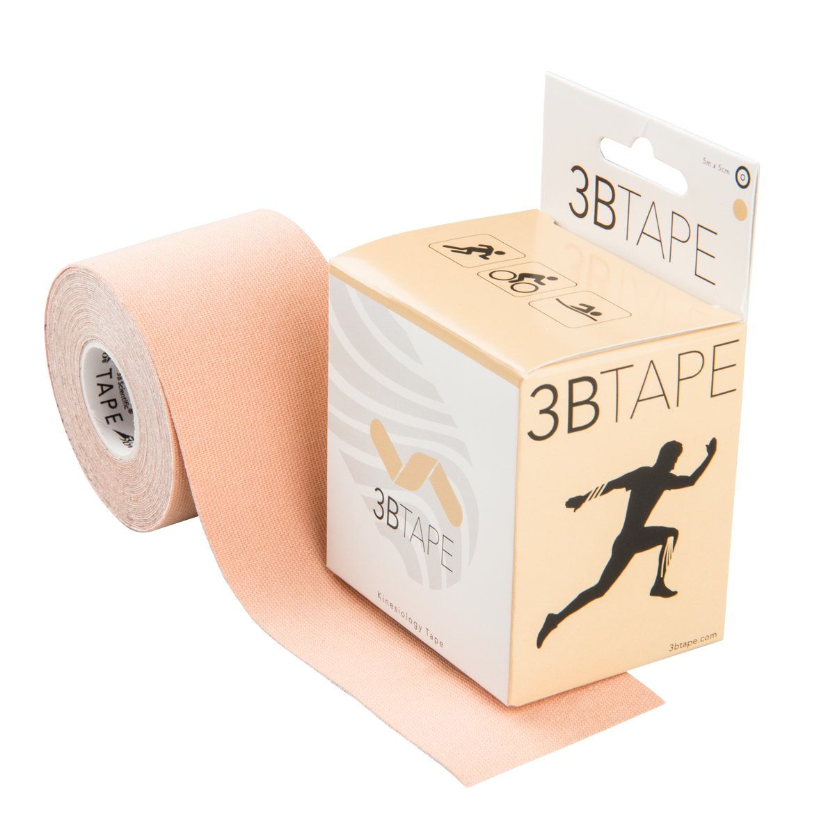 3B Scientific S-3BTBEN Kinesiology Tape - 5m x 5cm of Elastic Muscle and Joints Support Tape for Exercise, Sports and Injury Recovery, Muscle Pain Tape, Water Resistant Sport Tape - Beige