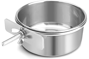 OLD TJIKKO Bird Cage Feeder, Bird Feeder for Cage, 10oz Stainless Steel Food Water Bowl with Clamp, Clip-On Cage Coop Cup for Parrot Hamster Rabbit Rat Small Animals