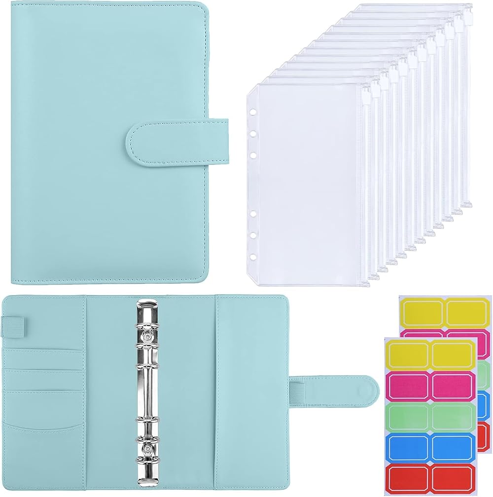 HAUTOCO A6 Budget Binder with Zipper Envelopes Mint Blue