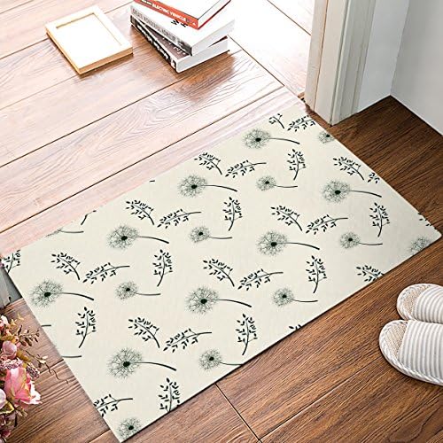 HomeCreator 18 x 30 Inch Green And Beige Danelion Plant Leaves Door Mats Kitchen Floor Bath Entrance Rug Mat Absorbent Indoor Bathroom Decor Doormats Rubber Non Slip