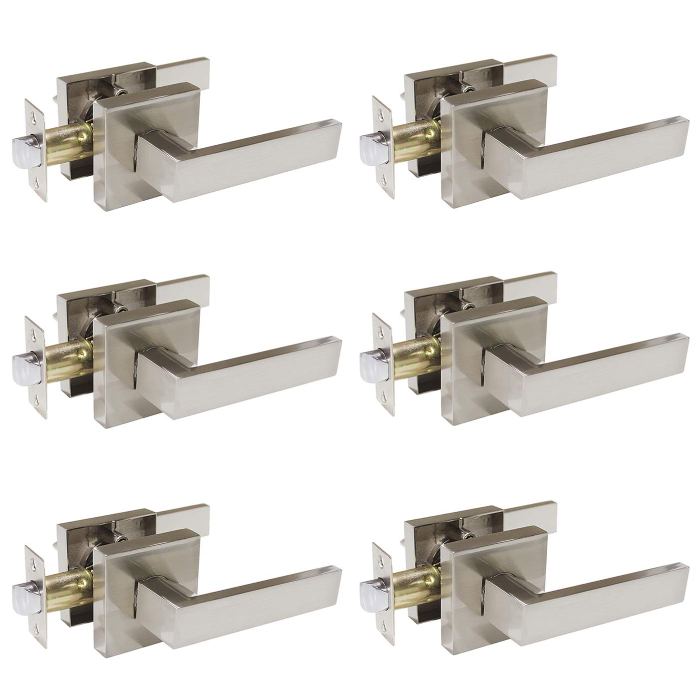 6 Pack Knobonly Door Lever Brushed Nickel Square Rosette Office
