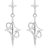 ZRU Sterling Silver Star Drop Dangle Earrings for Women, 925 Sterling Silver Little Sparkling CZ Diamond Drop Celestial Earrings Hypoallergenic Dainty Cool Jewelry Christmas Halloween Gifts