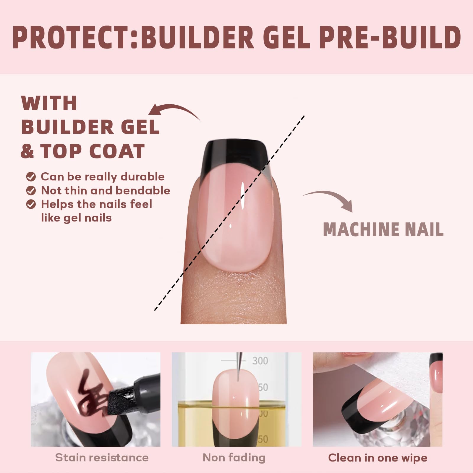 CUZIAM Press On Nails Black French Tip, 32pcs 16 Sizes Short Square Press on Nails for Women Girls, Natural Nude Stick on Nails Reusable Glossy Soft Real Salon Manicure with Nail Glue-Black French - Image 2