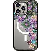 CASETiFY Impact Ring Stand Case for iPhone 15 Pro Max [3X Military Grade Drop Tested / 6.6ft Drop Protection/Compatible with Magsafe] - Flower Prints - My Succulent Garden - Clear Black