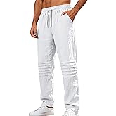 TAFLE Mens Linen Pants Casual Beach Pants for Men Elastic Waist Drawstring Yoga Trousers with Pockets