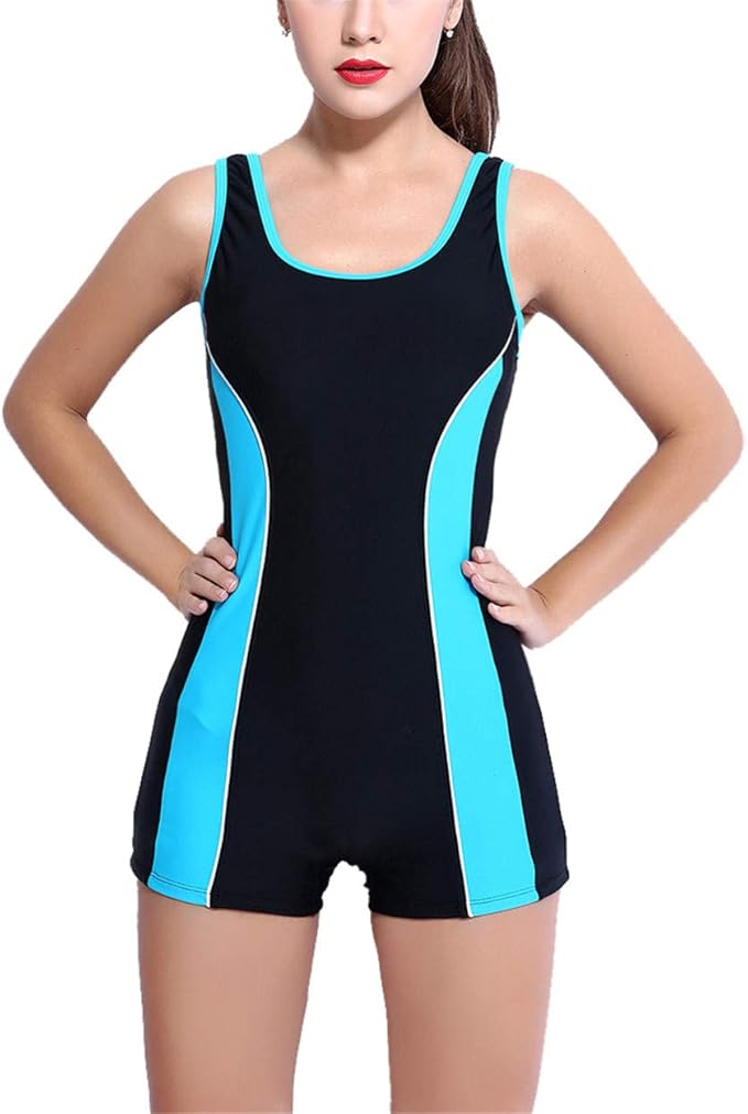 Women Ladies One Piece Boyleg Swimwear Sport Flat Seams Athletic