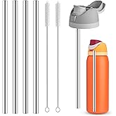 COCGVEL 4Pcs Replacement Stainless Steel Straws Compatible with Owala Bottle 40oz Reusable Straws with 2 Cleaning Brushes Metal Straw Replacement Compatible with Owala Freesip (23.5cm for 40oz)