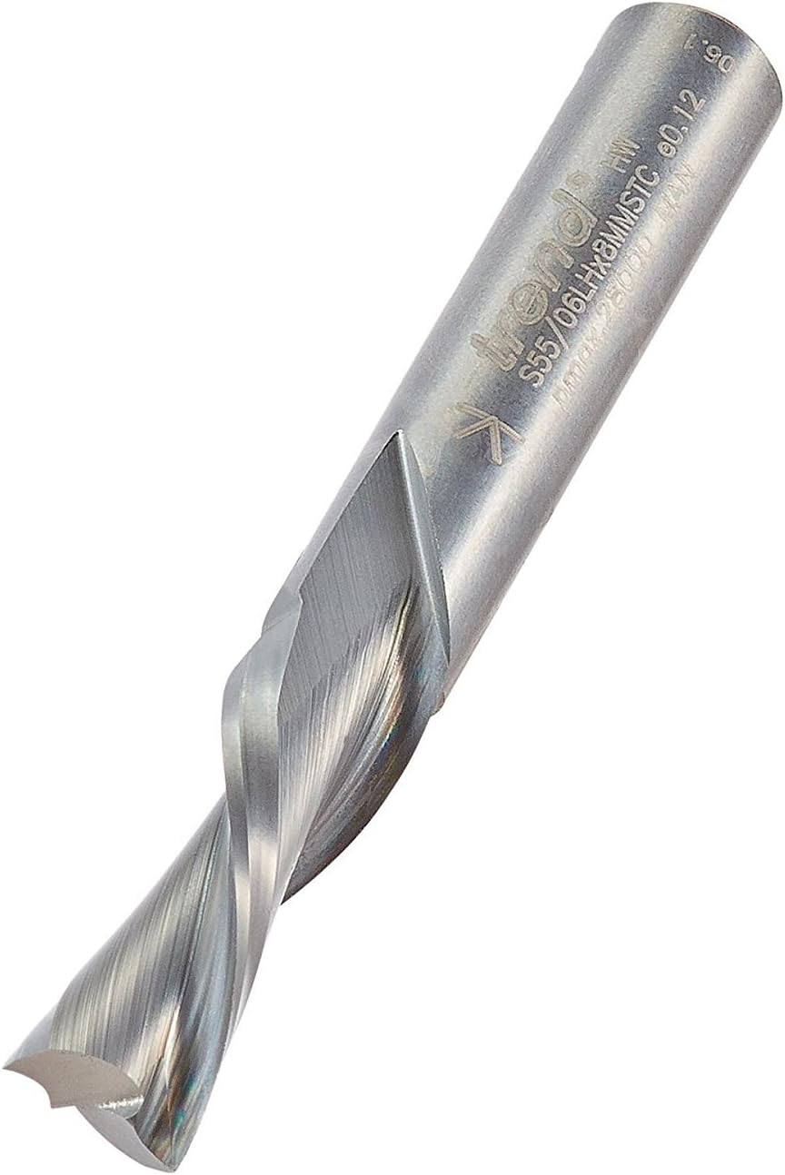Trend Professional Spiral Down-Cut Router Cutter, 8mm Shank, 8mm Cut Diameter & 25mm Cut Length, Solid Tungsten Carbide