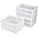Aebeky 3-Pack Plastic Collapsible Storage Crates-30L,Foldable Plastic Crates for Storage (White)