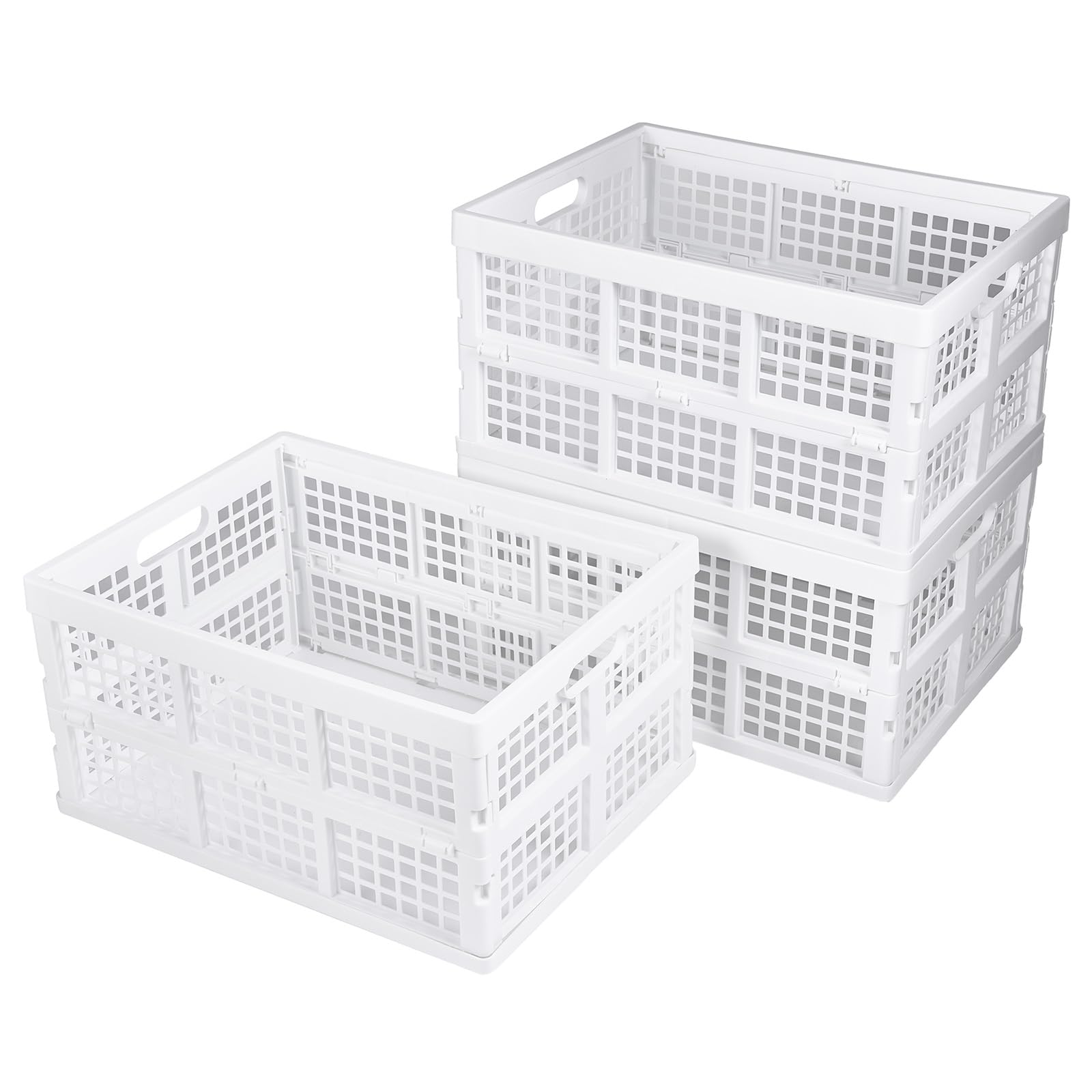 Photo 1 of Aebeky 3-Pack Plastic Collapsible Storage Crates-30L,Foldable Plastic Crates for Storage (White)