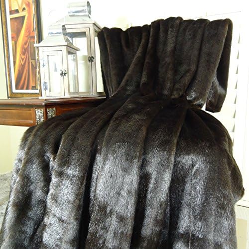 Thomas Collection Luxury Dark Brown Mink Faux Fur Throw Blanket & Bedspread - Chocolate Brown Mink Fur Throw Blanket - Luxury Mink Fur - Brown Fur Blanket, Made in USA, 16425