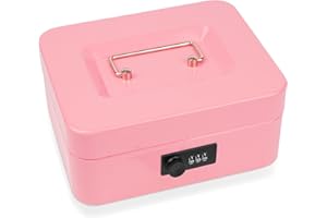 POLSPAG Medium Locking Cash Box with Combination Lock Metal Money Box with Money Tray Durable Money Saving Organizerfor Security Lock Safe Box for Office Small Business 7.87 x 6.3 x 3.54 inches