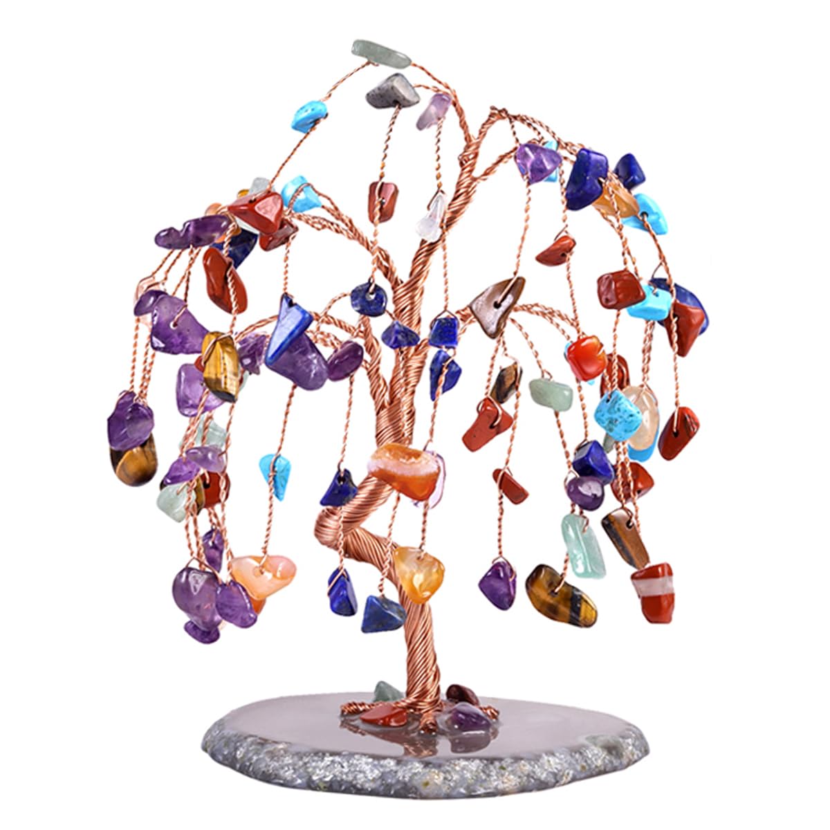 Nupuyai Colourful Crystal Tree for Home, Fengshui Bonsai Money Tree Wealth and Good Luck Office Decor, Agate Slice Base
