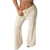 Luckydora Women's Low Rise Flare Pants Flowy Comfortable Crochet Beach Coverup Fitted Vacation Aesthetic Spring 2026 Bottoms