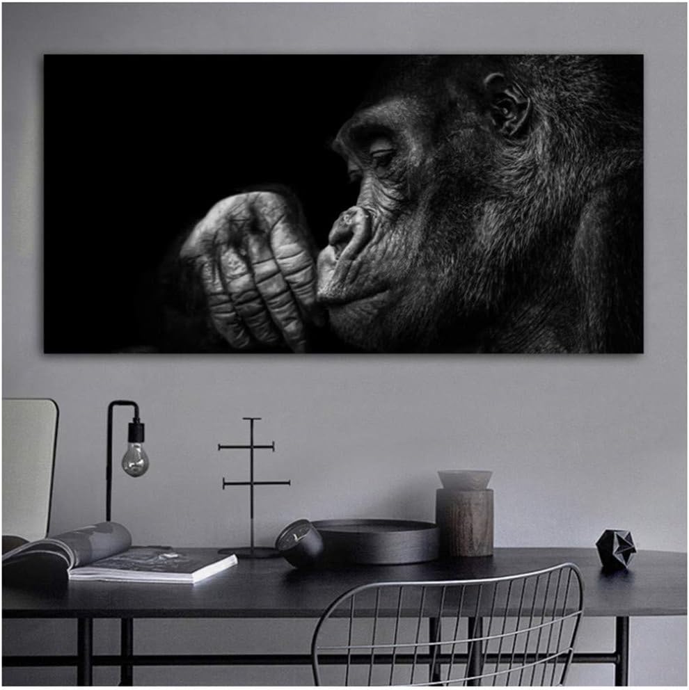 Amazon Co Jp 壁画ゴリラ猿動物写真キャンバス絵画黒と白のリビングルームの家の装飾のためのアート画像50x100cm x39inch いいえフレーム黒 ホーム キッチン