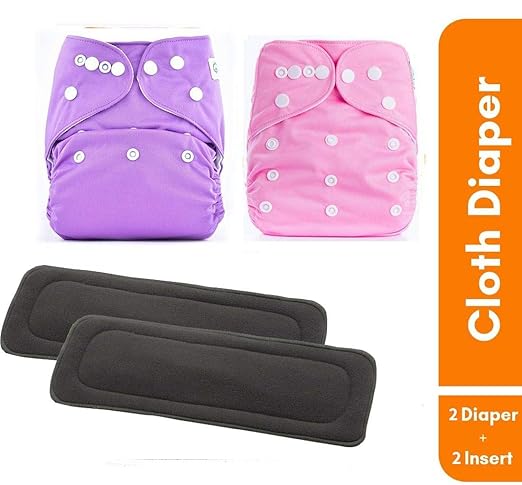 Ineffable Combo of Quirk Reusable Baby Washable Cloth Diaper Nappies with 5 Layered Baby Insert Pads (Set of 2) (Multi- Colour) (Assorted Colours)