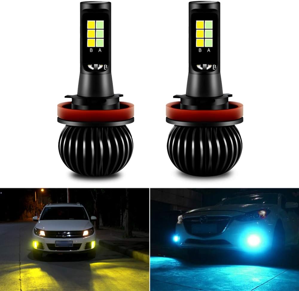 CIIHON H11 H8 H9 LED Fog Light Bulb 3030SMD 35W Lights Bulbs Not Headlight 1900LM Dual Color 8000K Ice Blue 3000K Yellow DRL Replacement Pack of 2