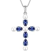 YL Cross Necklace 925 Sterling Silver Freshwater Pearls Pendant Birthstone Religious Jewelry for Women