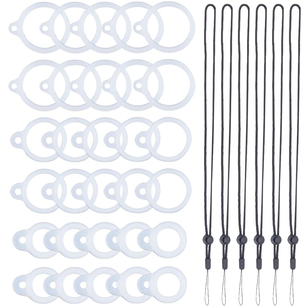 GORGECRAFT 51Pcs Anti-Lost Necklace Lanyard Set Including 45Pcs Silicone Rubber Rings 6Pcs Adjustable Rubber Lanyard String Pendant Holder for Pens Key-Ring Office Sport Silicone Band 8mm 13mm 20mm