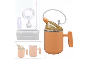 Spill-Proof Cup for Elderly, 13.5oz Convalescent No-Spill Feeding Cup with Straw & Handle for Seniors & Adults & Maternity, G