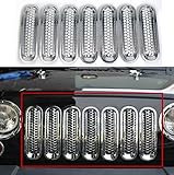 [Upgrade Clip in Version] Chrome Silver Front Grille Mesh Grill Insert Kit for Jeep Wrangler Rubicon Sahara Jk 2007-2015 Model 7 Pieces