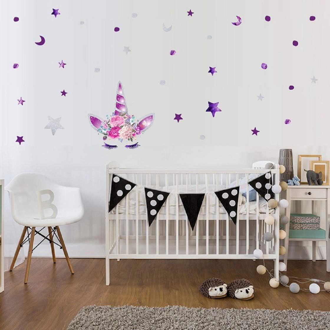 Cartoon Cute Unicorns Star Heart Wall Stickers Wallpaper DIY Vinyl Home Wall Decals Kids Living Room Bedroom Girls Room Decor (F)