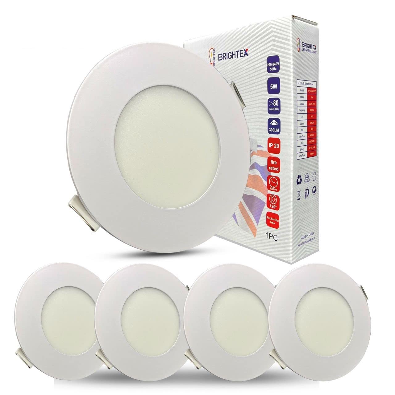 Brightex, 5W Pack of 4 Led Panel Lights Round Recessed, Wall Mount Panel Down Ceiling Light Spotlight 70mm 3" inch Cut Size with LED Driver (Cold White, Cool White) (2 Year WARRNTY)