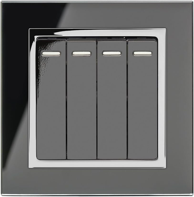 Retrotouch Crystal Quad Light Switch, Chrome Trim, 2-Way, 10AX, Black Glass - Image 3